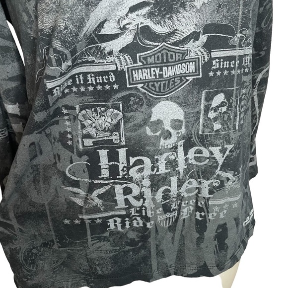 HARLEY Davidson Long Sleeve Grey and Black Top - Picture 6 of 13